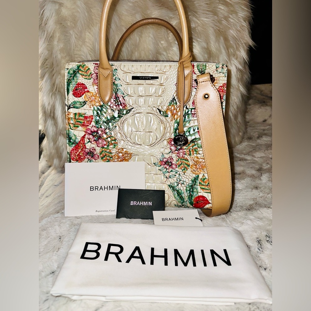 Brahmin Caroline Ivory Tahiti Leather Satchel - NWT